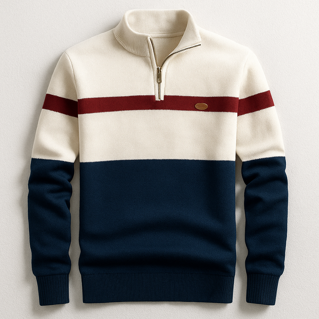 Women's Quarter-Zip Classic Striped Sweater