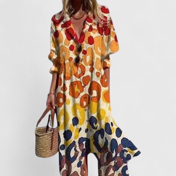 Robe longue bohème imprimée pour femme à manches trois-quarts