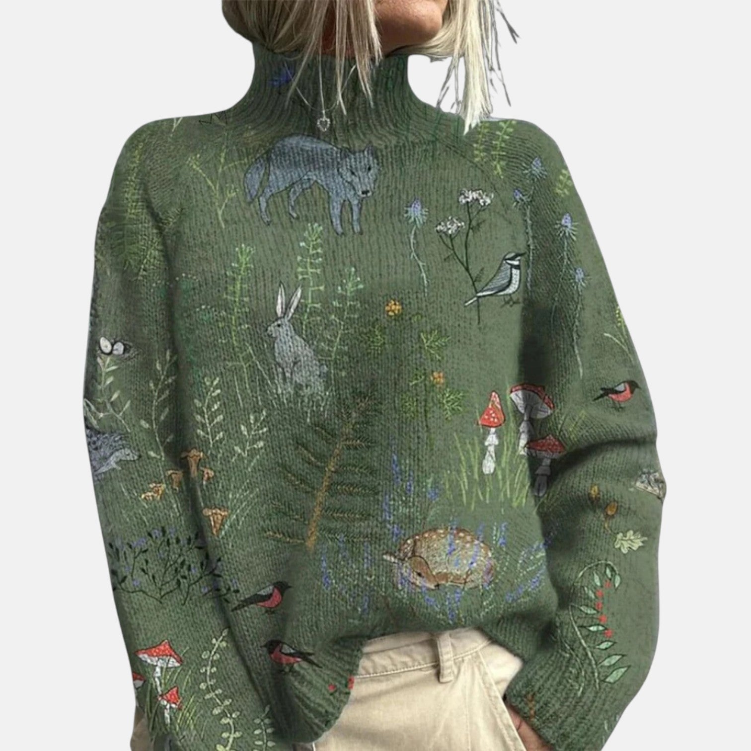 Pull en maille douce à col roulé imprimé pour femme