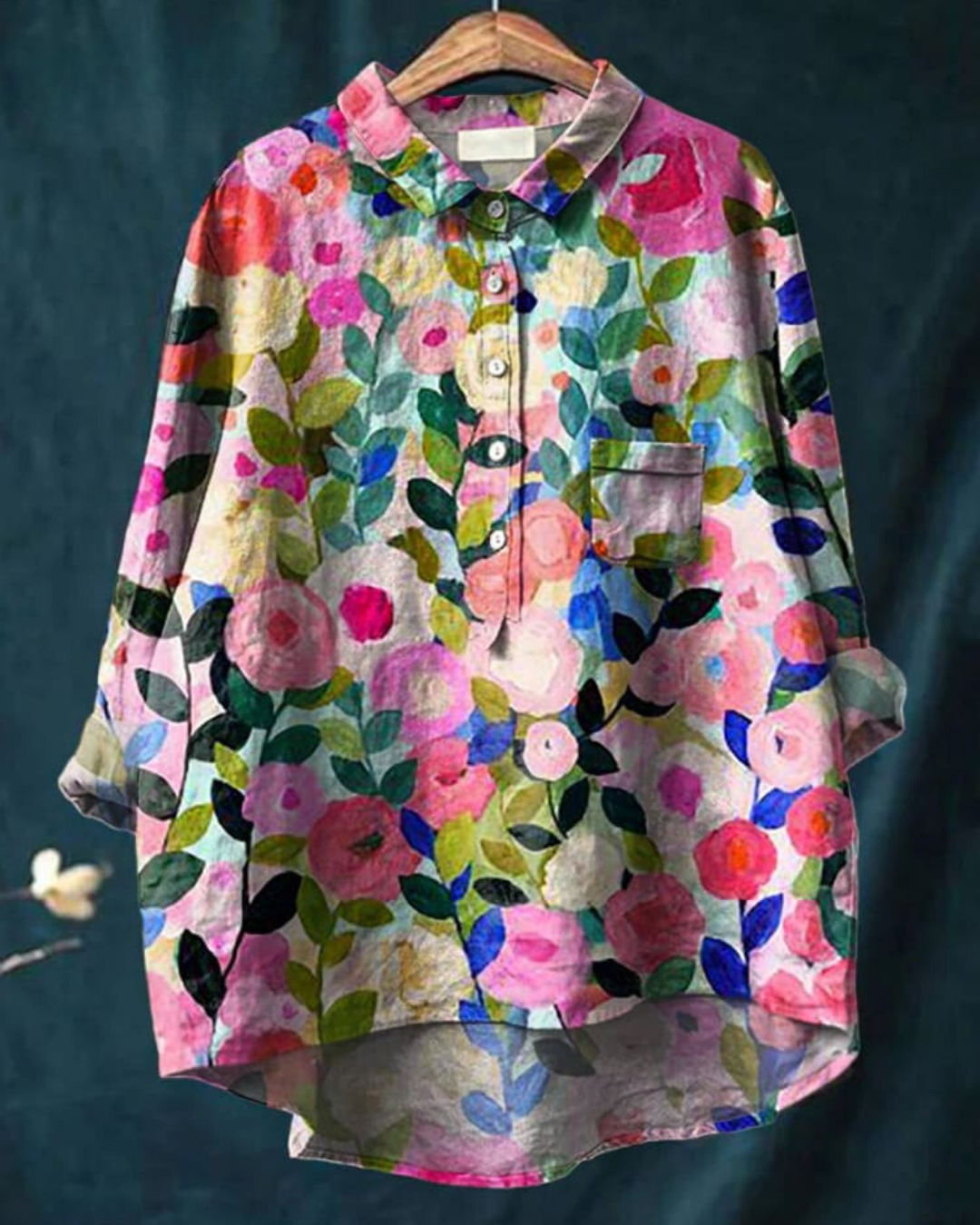 Chemise boutonnée imprimée pour femme, coupe ample, style floral