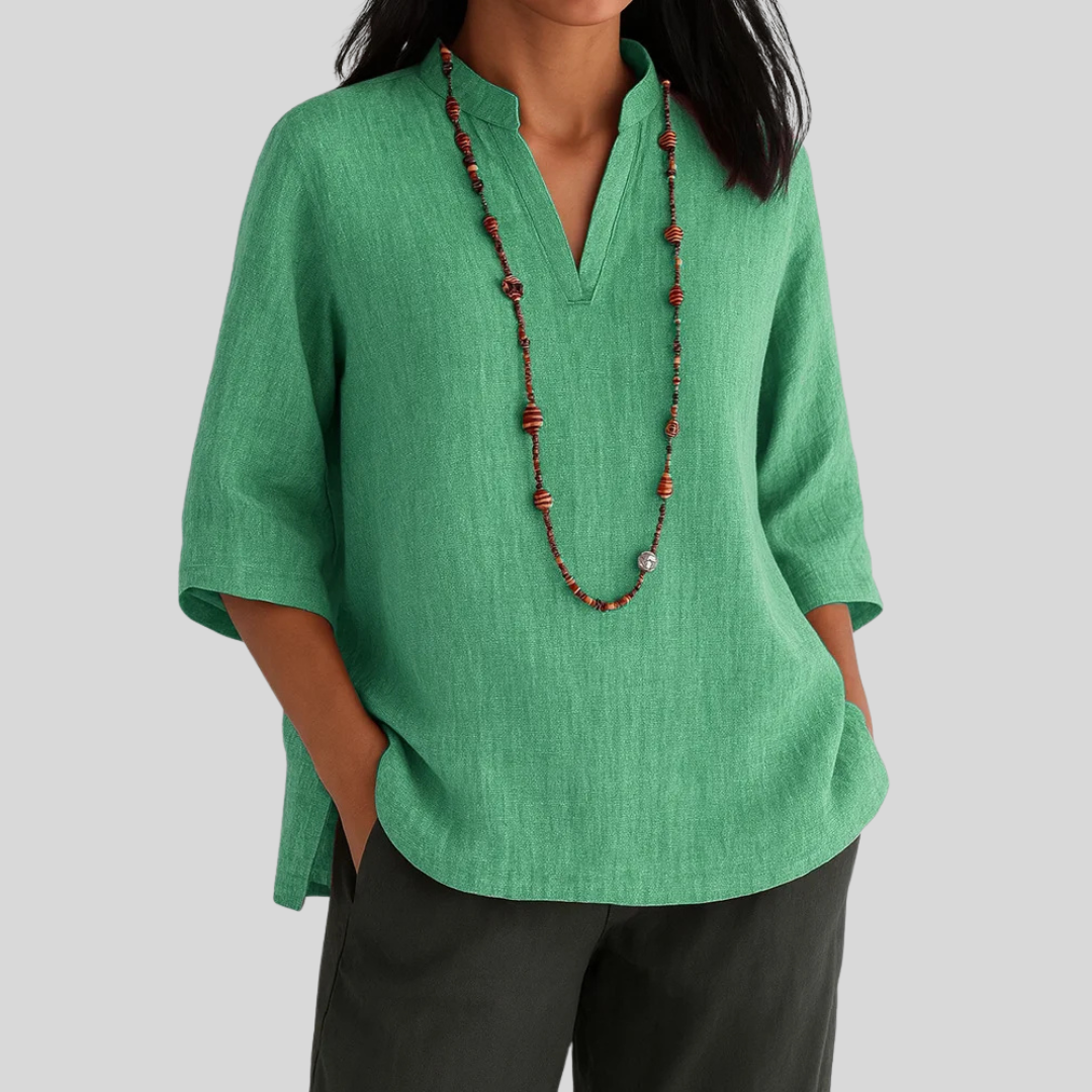 Women's Casual V-Neck 3/4 Sleeve Relaxed Blouse