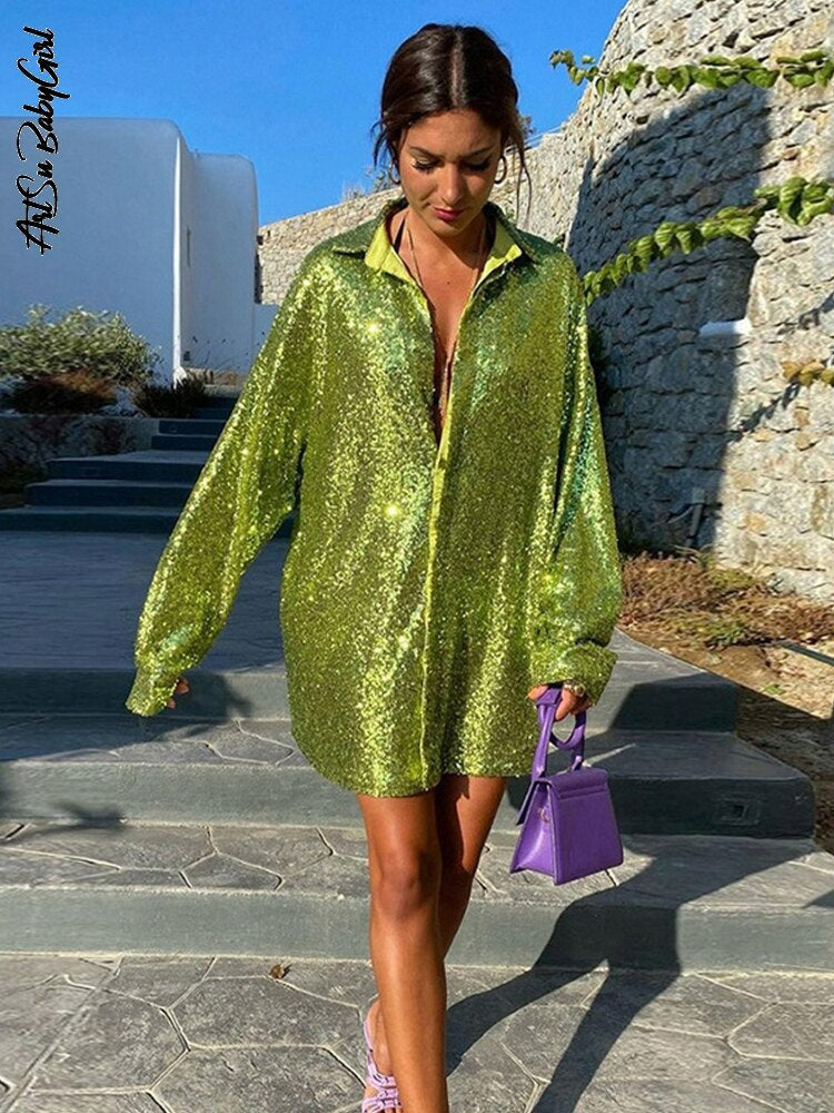 Chemisier oversize à sequins et boutonné pour femme