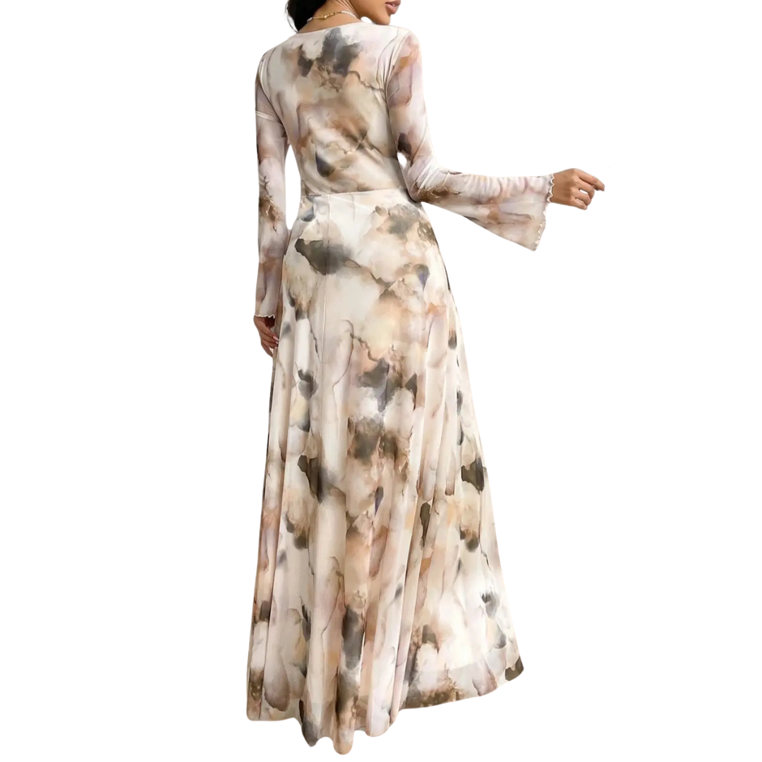 Abito da donna in rete con effetto tie-dye e maniche lunghe