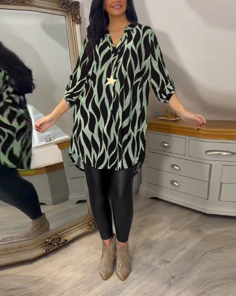 Women’s Abstract Print Loose Fit 3/4 Tunic Blouse