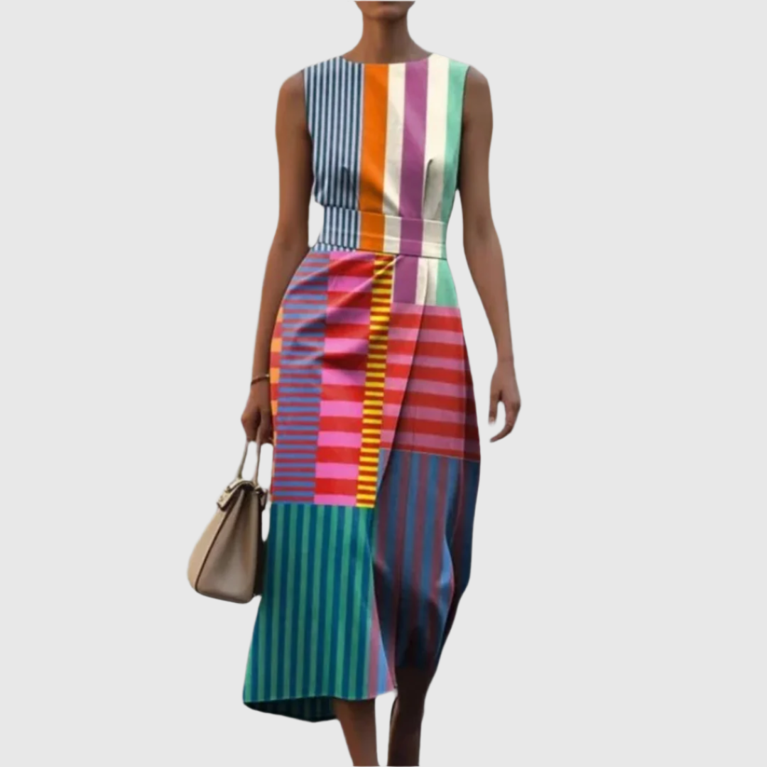 Women's Geometric Draped Sleeveless Midi Dress