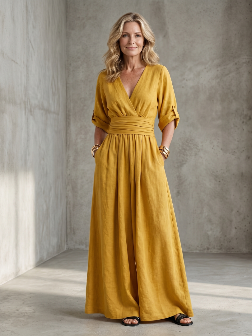Combinaison large pour femme avec col en V croisé