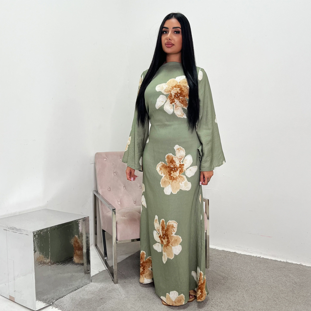 Women's Modest Floral Loose Fit Maxi Dress