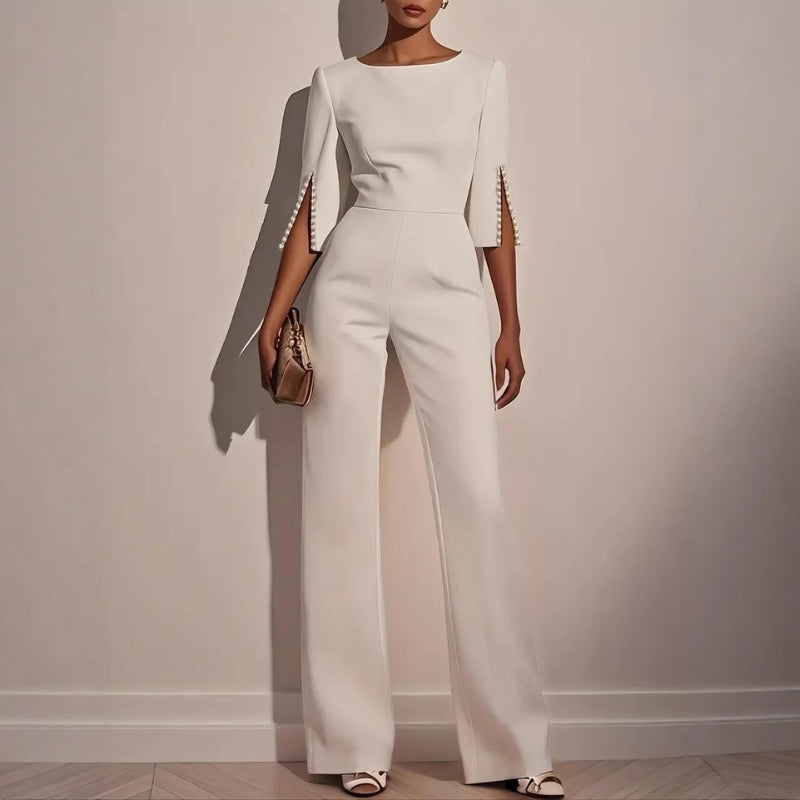 Combinaison élégante pour femme à jambes larges avec bordure en perles