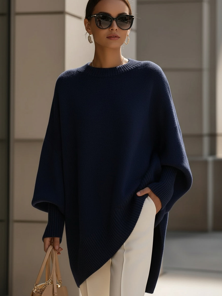 Women's Oversized Asymmetrical Knit Poncho Sweater