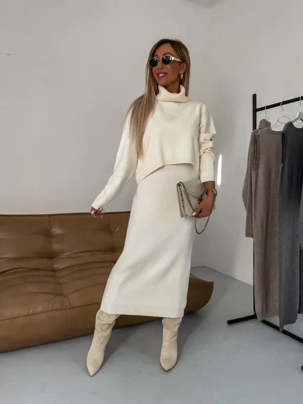 Women’s Turtleneck Knit Top & Midi Dress Co-Ord Set