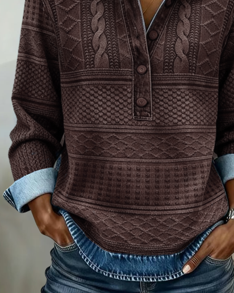 Maglia da donna in tessuto lavorato con abbottonatura henley e collo con bavero