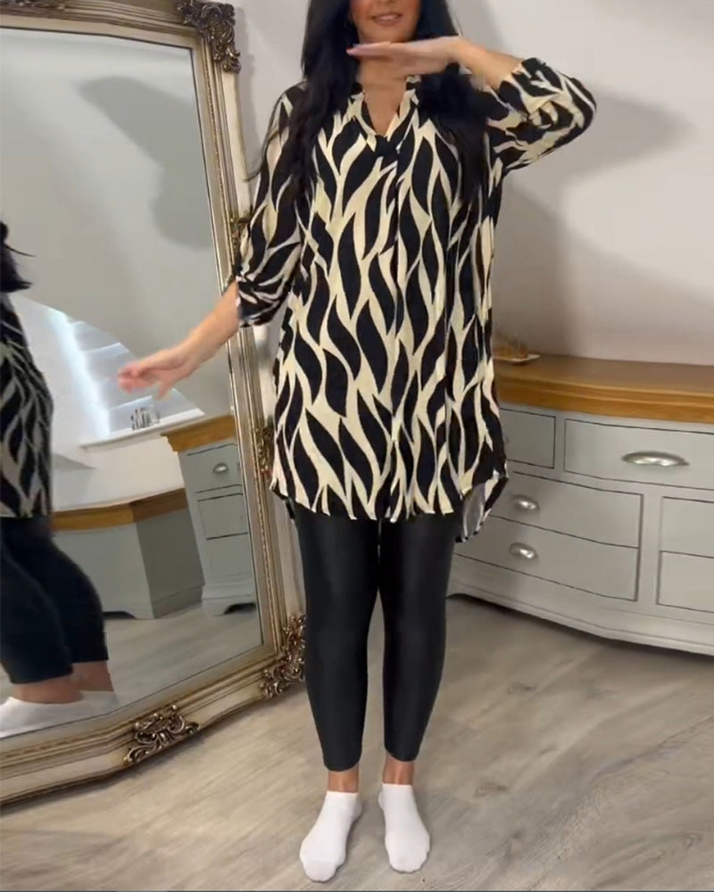 Women’s Abstract Print Loose Fit 3/4 Tunic Blouse