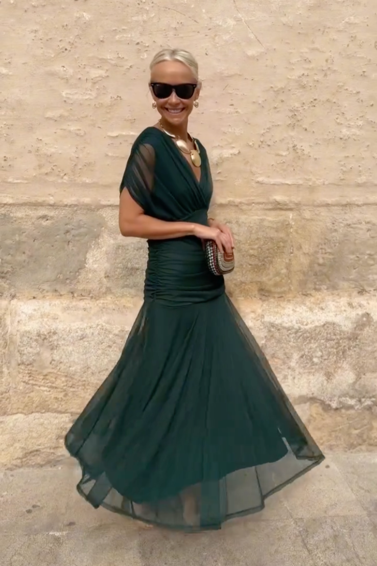 Robe maxi en mousseline à col en V pour femme