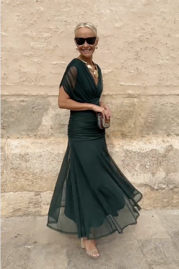 Robe maxi en mousseline à col en V pour femme