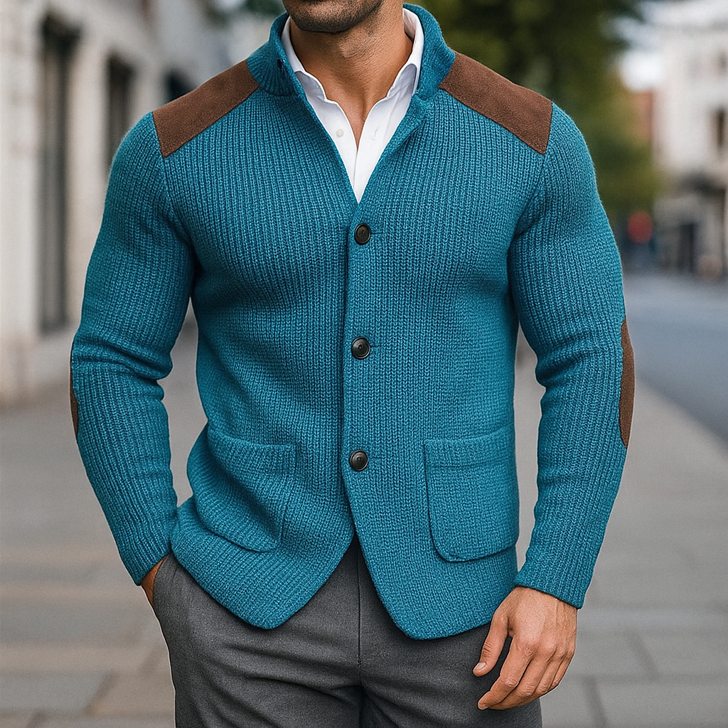 Ανδρική πλεκτή ζακέτα με γιακά σάλι και κουμπιά