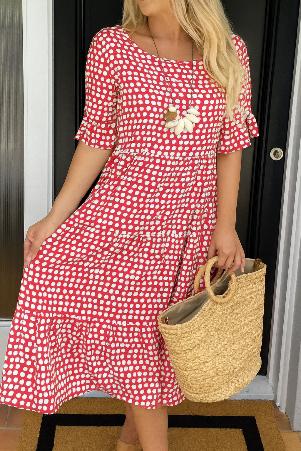 Robe midi à manches courtes pour femme