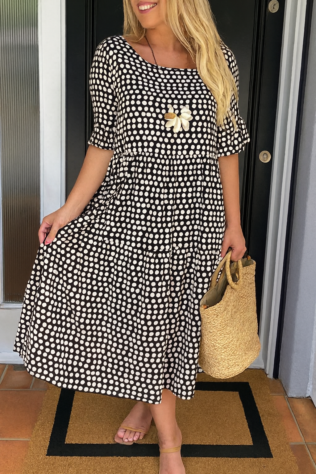 Robe midi à manches courtes pour femme