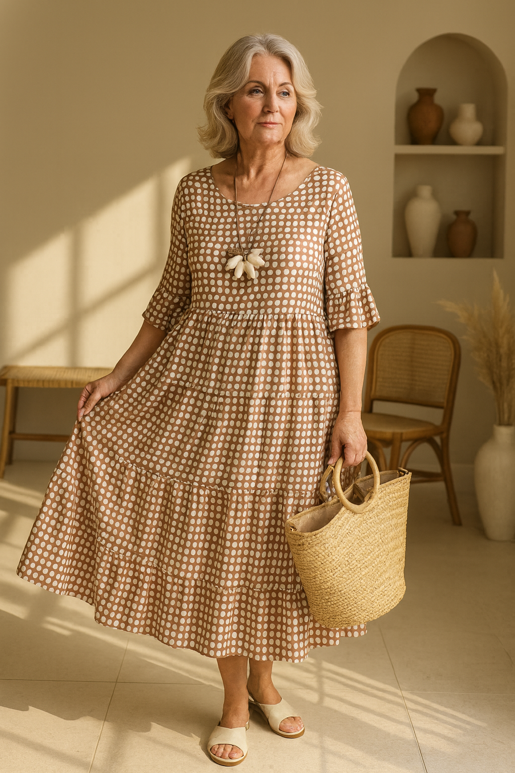 Robe midi à manches courtes pour femme