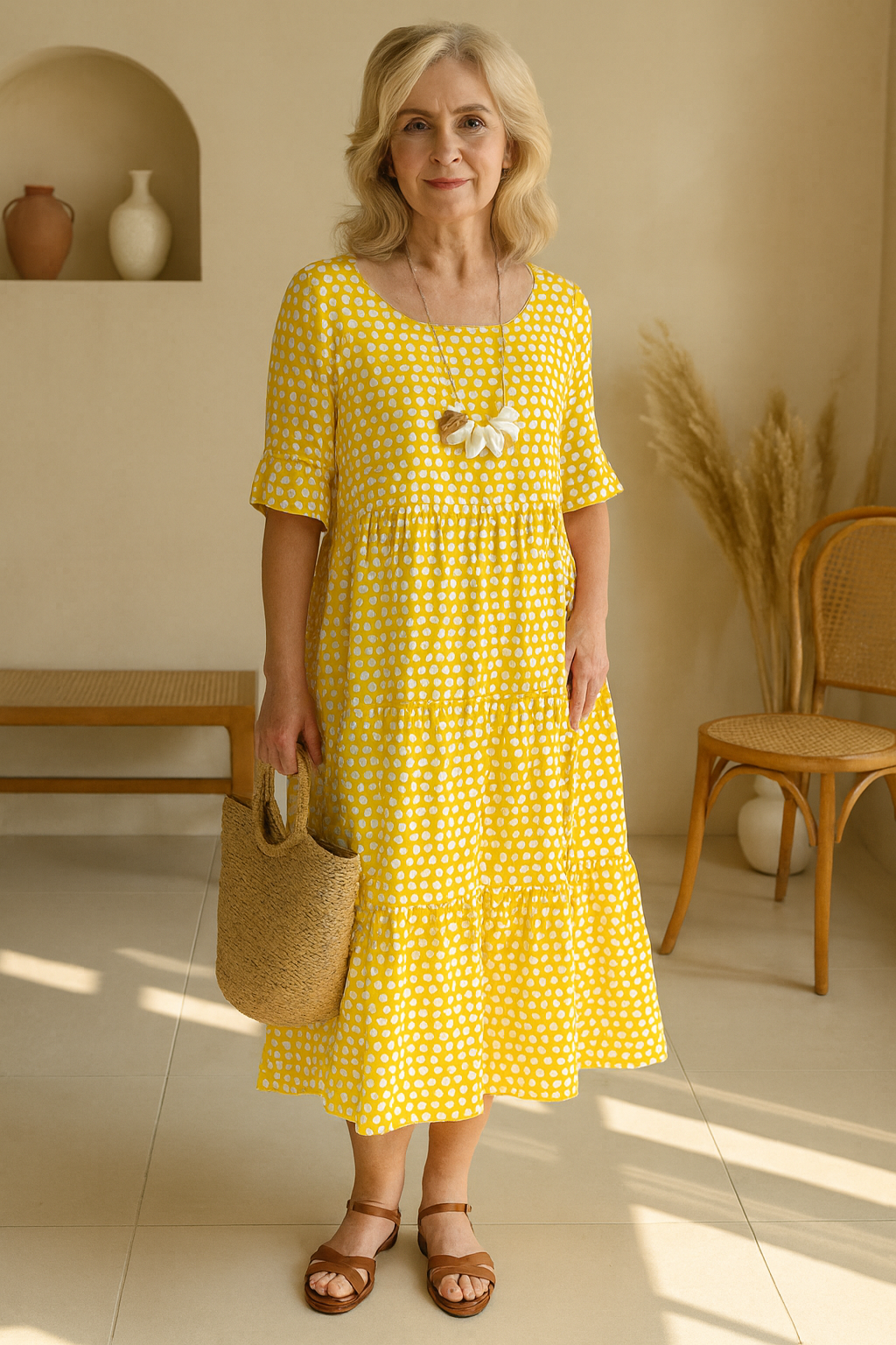 Robe midi à manches courtes pour femme