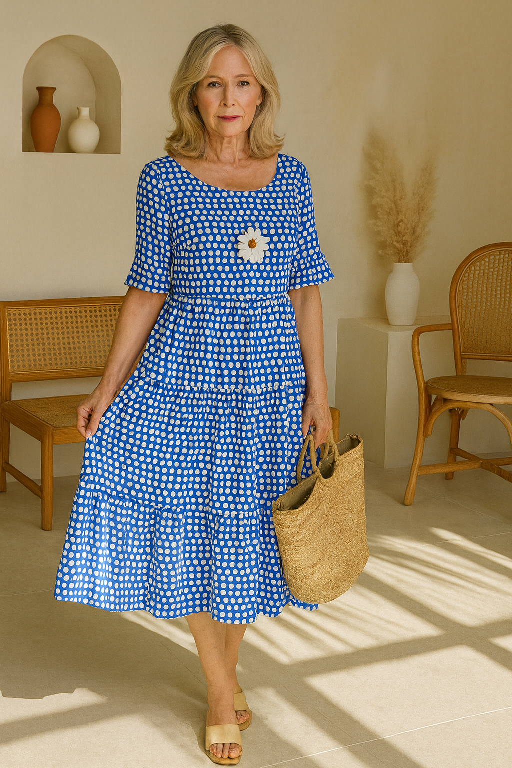 Robe midi à manches courtes pour femme
