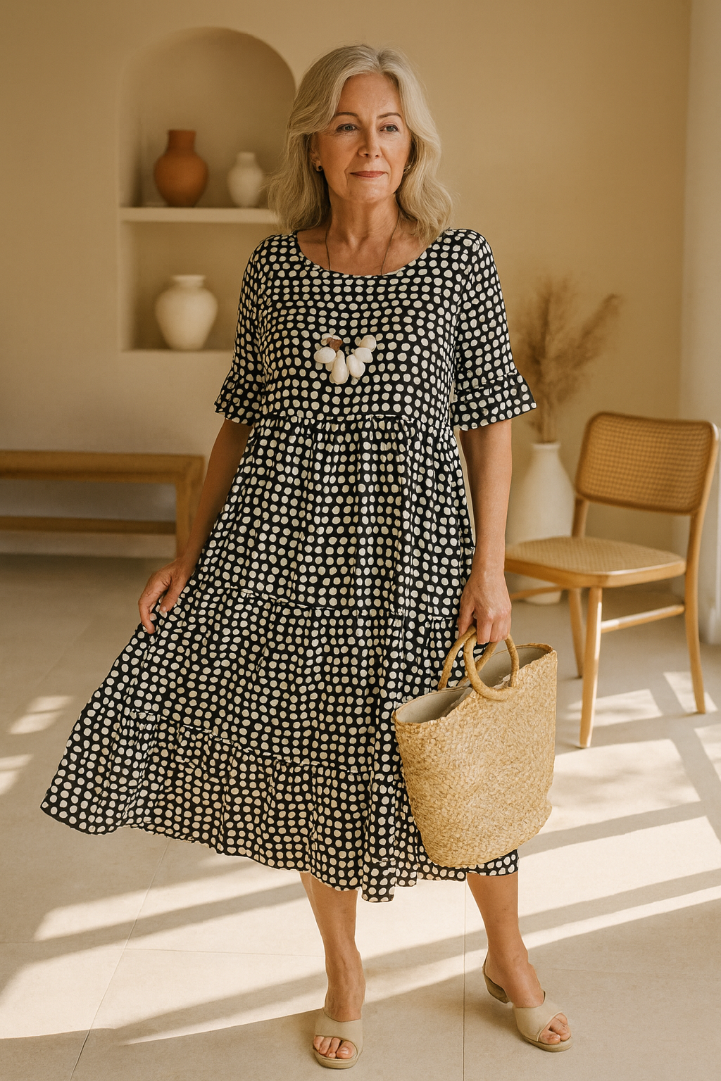 Robe midi à manches courtes pour femme