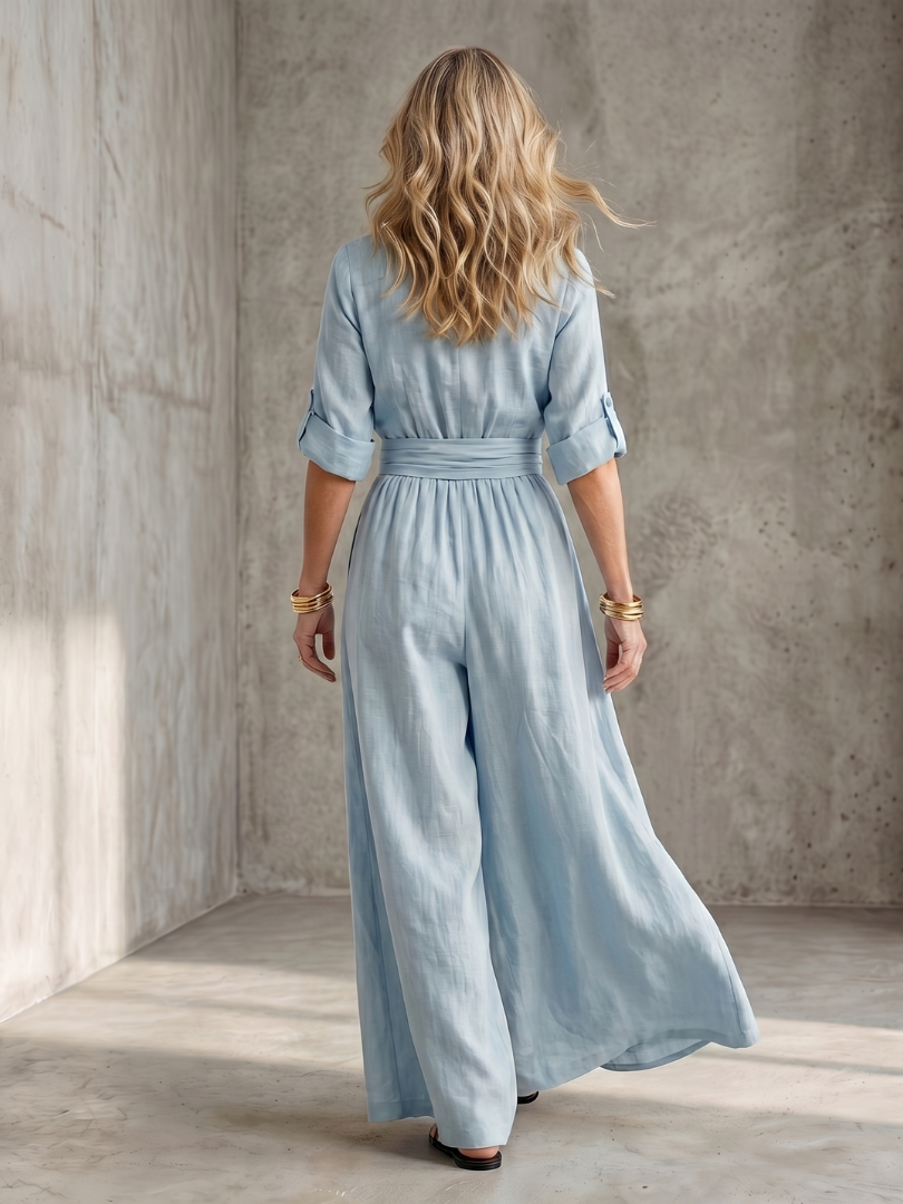Combinaison large pour femme avec col en V croisé