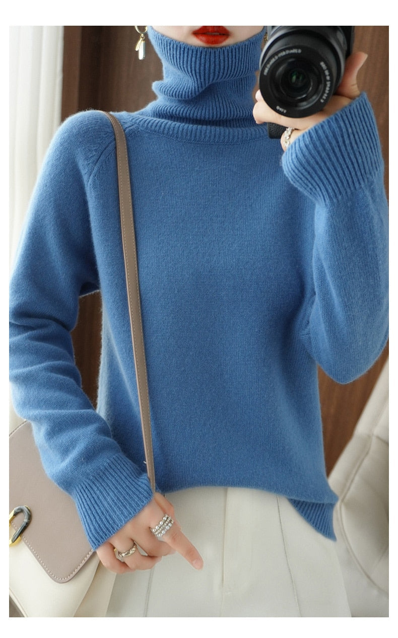 Maglione donna morbido in maglia a maniche lunghe con collo alto