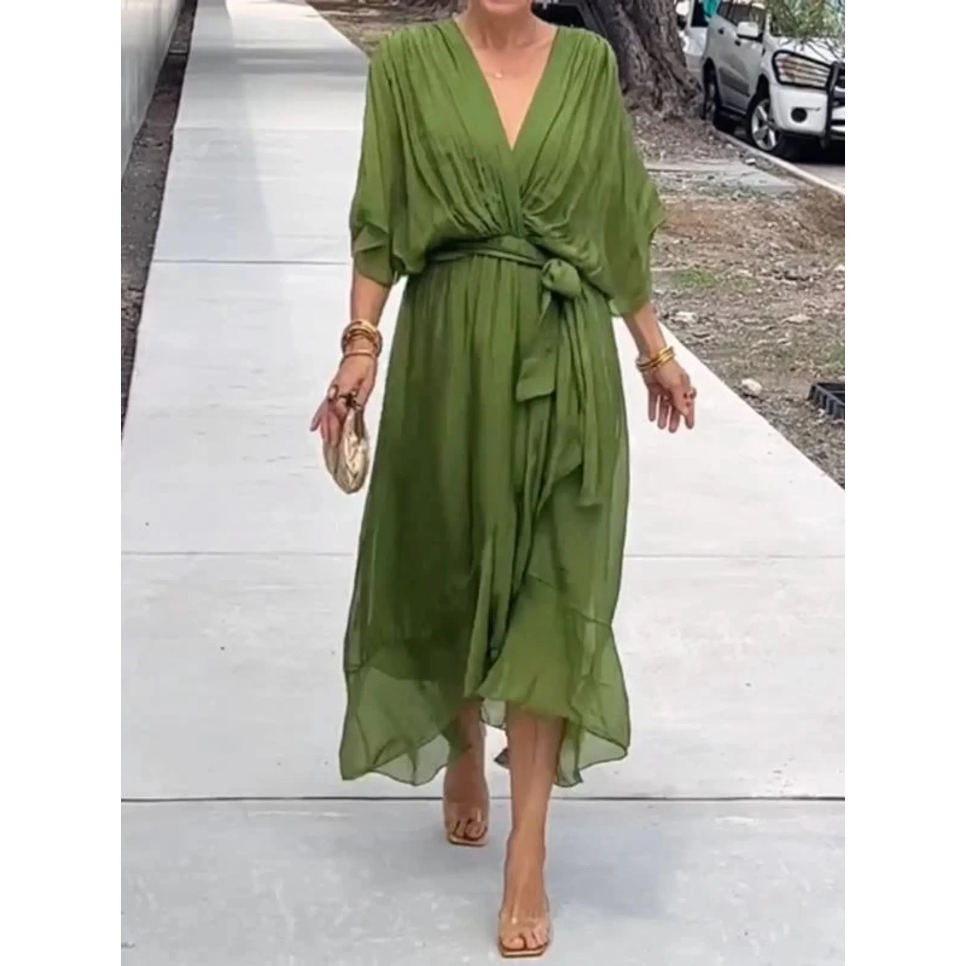 Women's Flowing Waist-Tie Midi Dress