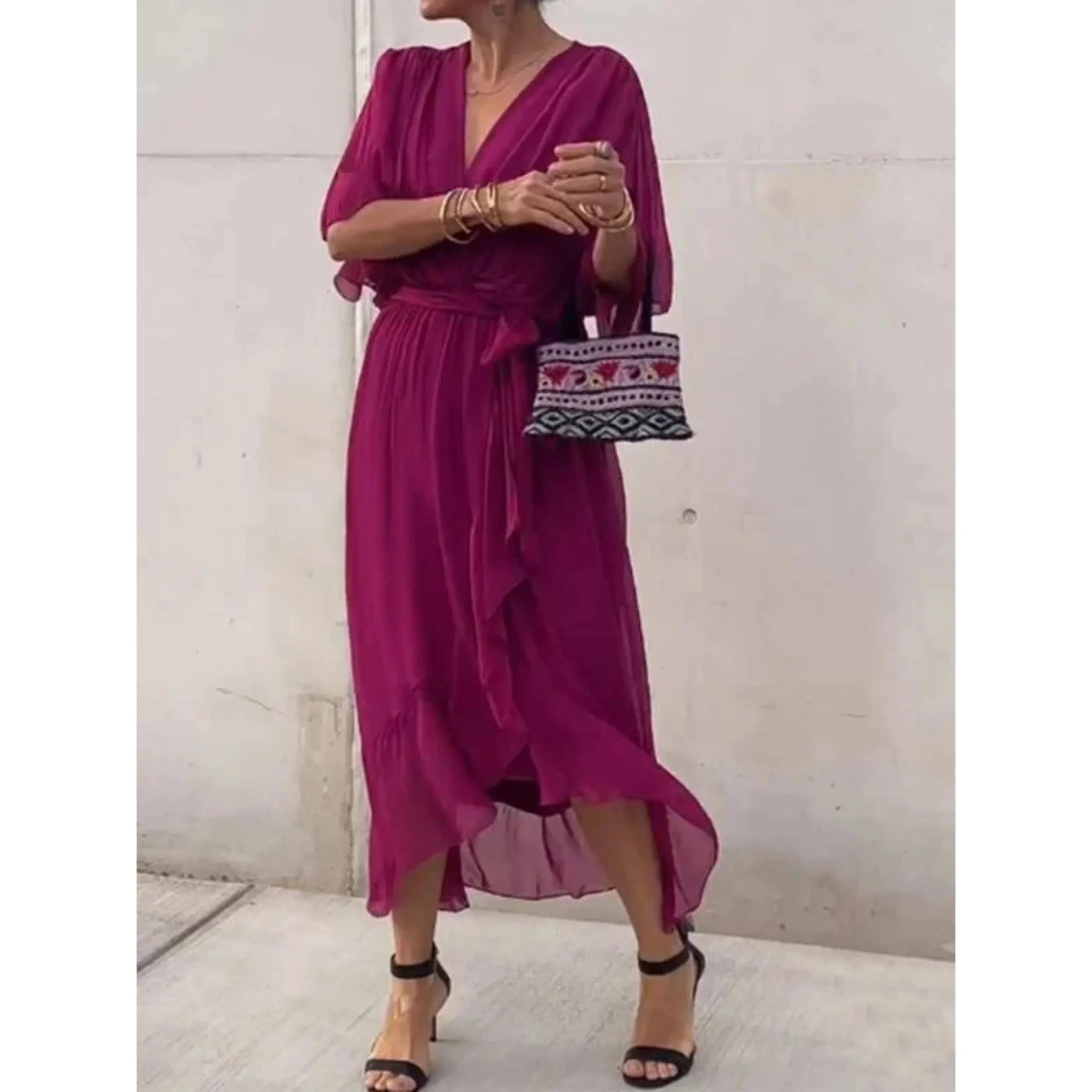Women's Flowing Waist-Tie Midi Dress