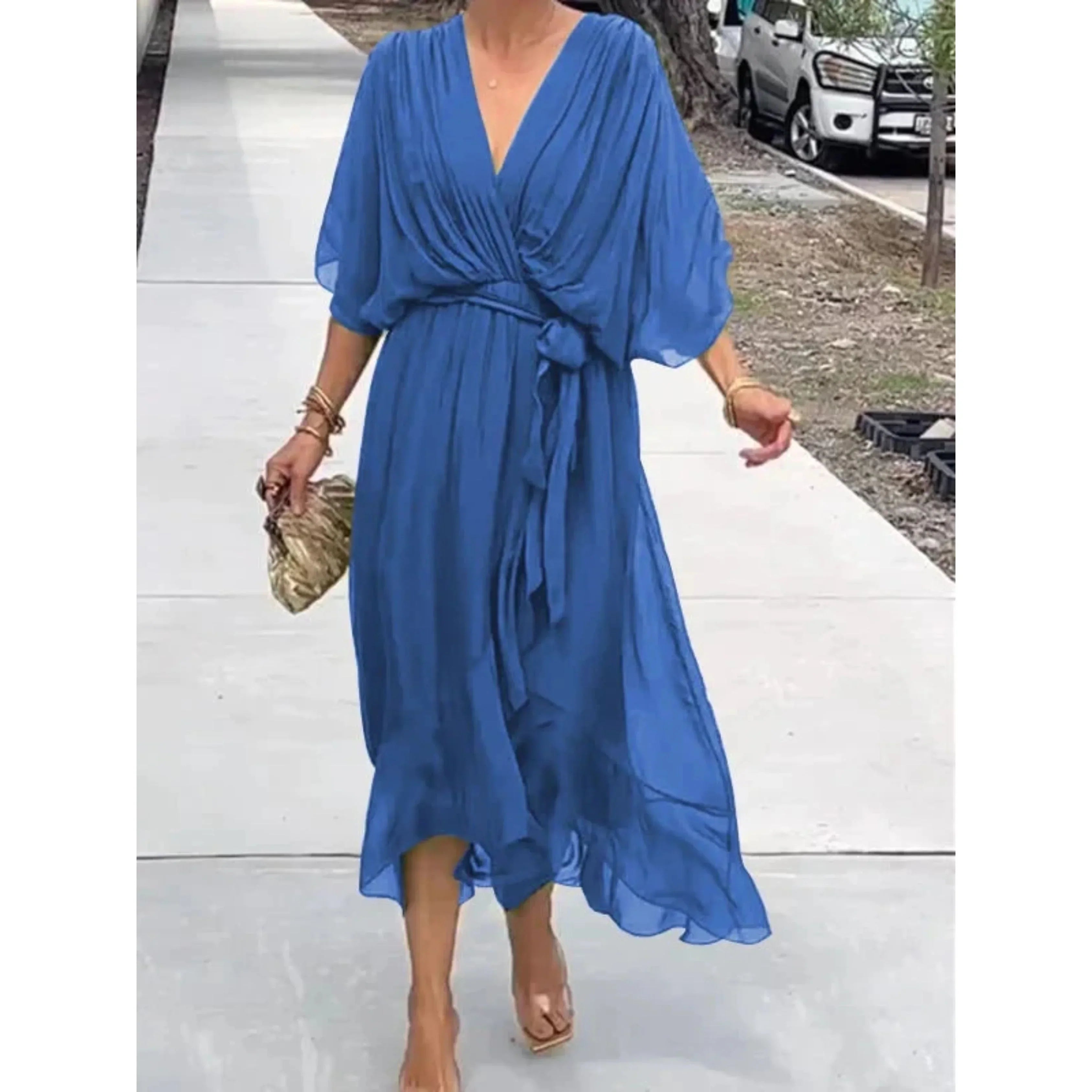 Women's Flowing Waist-Tie Midi Dress