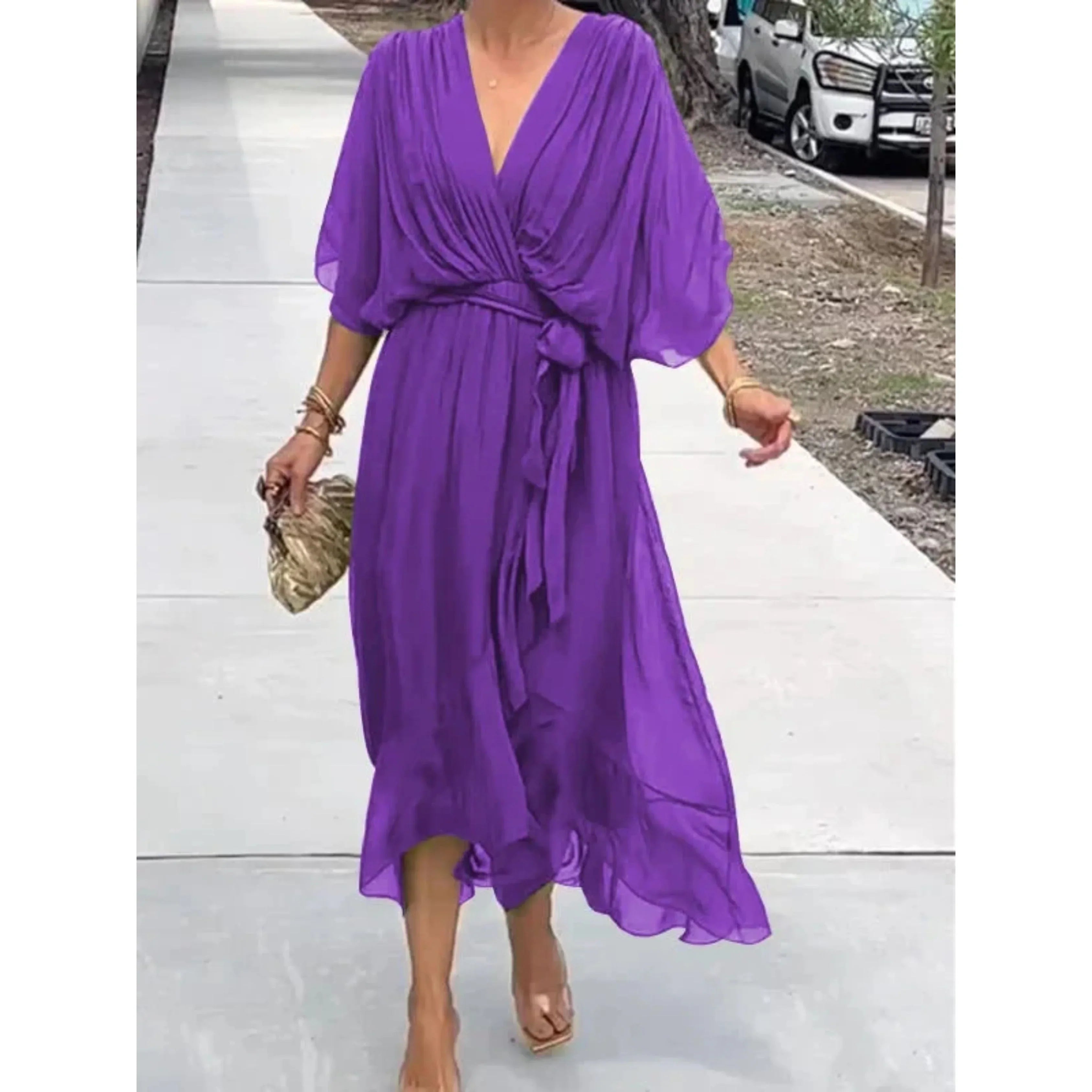 Women's Flowing Waist-Tie Midi Dress
