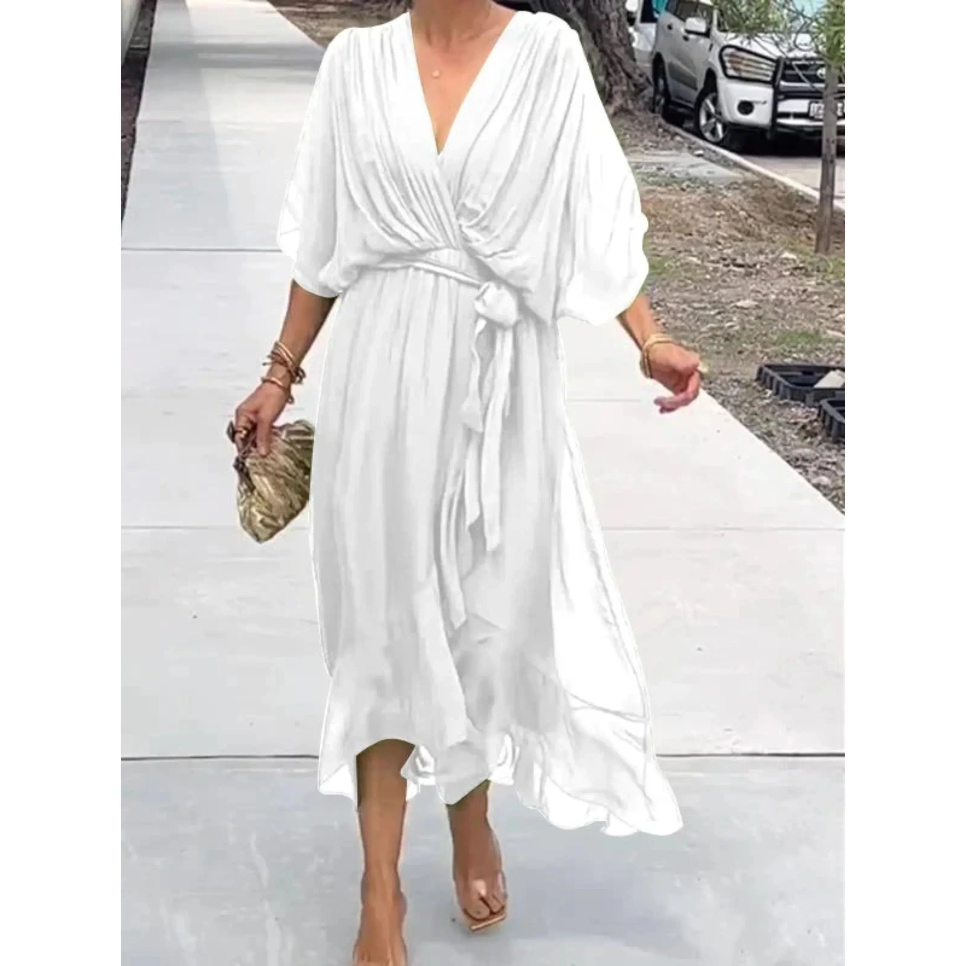 Women's Flowing Waist-Tie Midi Dress