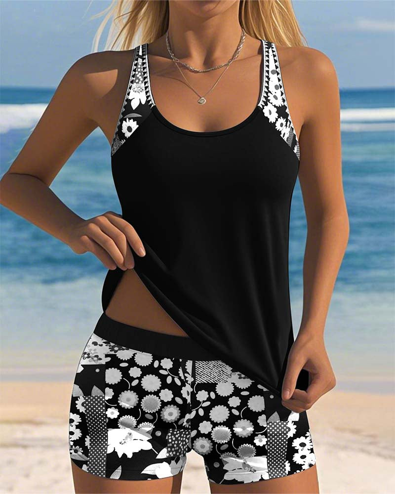 Ensemble de maillot de bain tankini imprimé floral pour femme