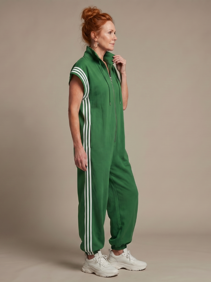 Women's Striped Zip Front Jumpsuit