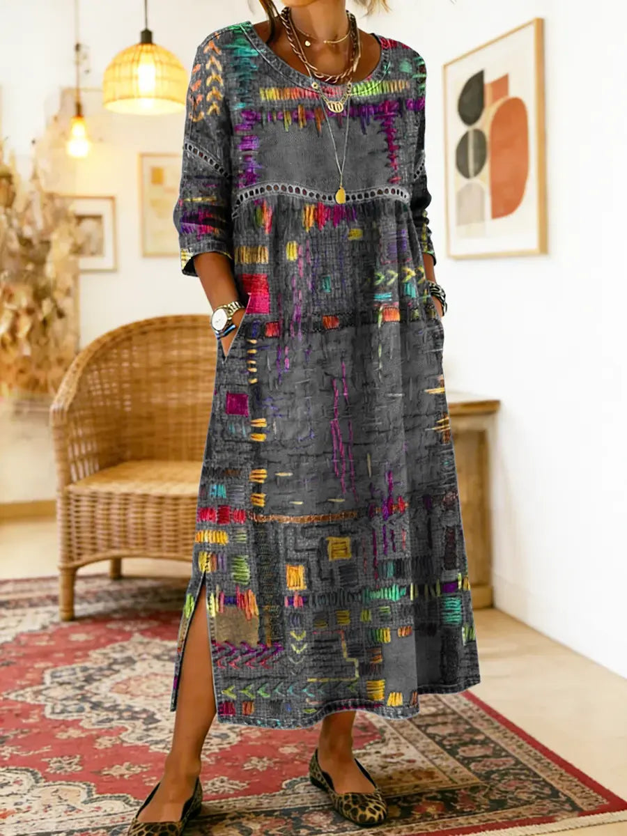 Robe midi bohème patchwork pour femme