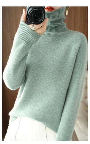 Pull en maille à col roulé et manches longues pour femme