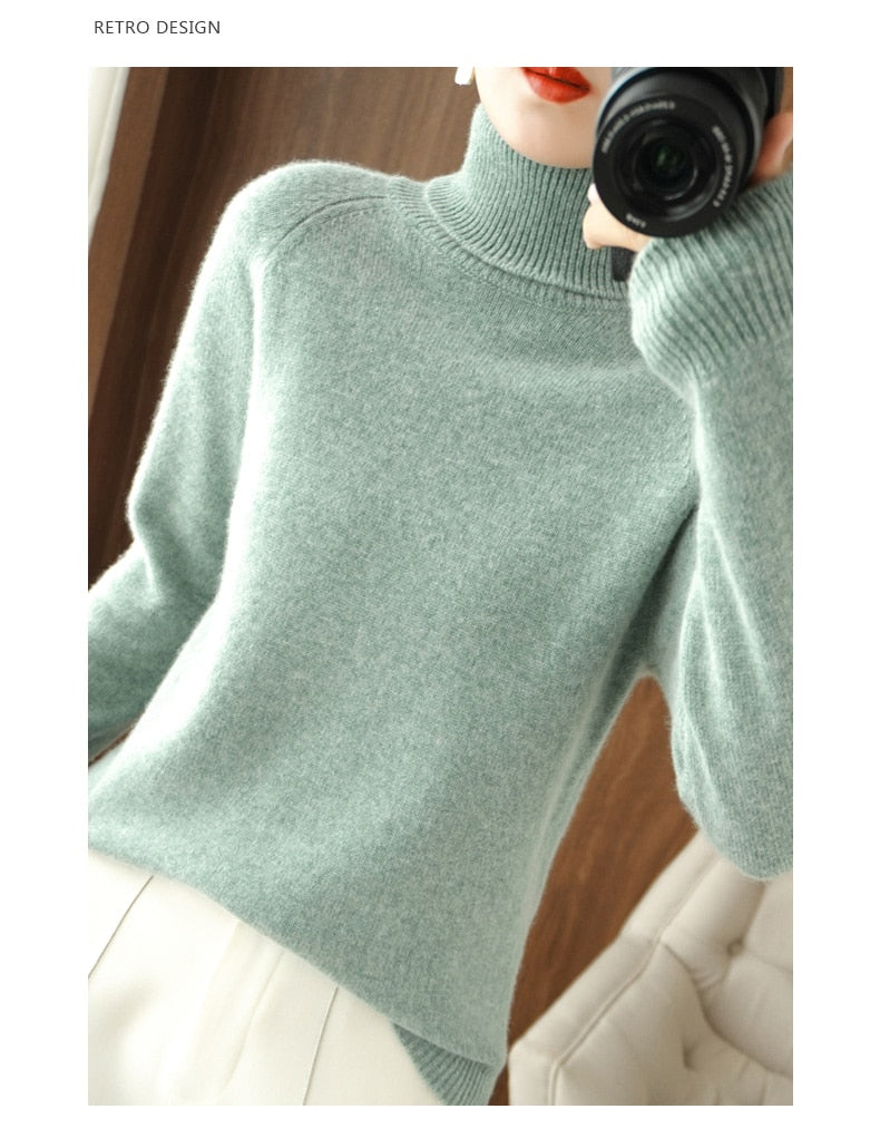 Maglione donna morbido in maglia a maniche lunghe con collo alto