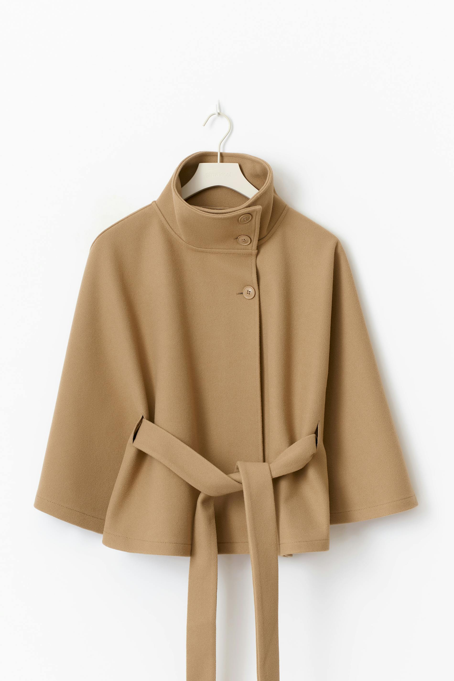 Women's Belted Cape Coat with Elegant Collar