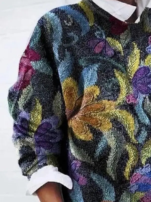 Women’s Floral Print Crew Neck Knit Sweater