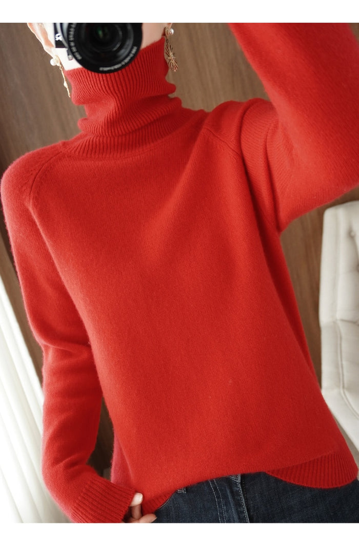 Pull en maille à col roulé et manches longues pour femme