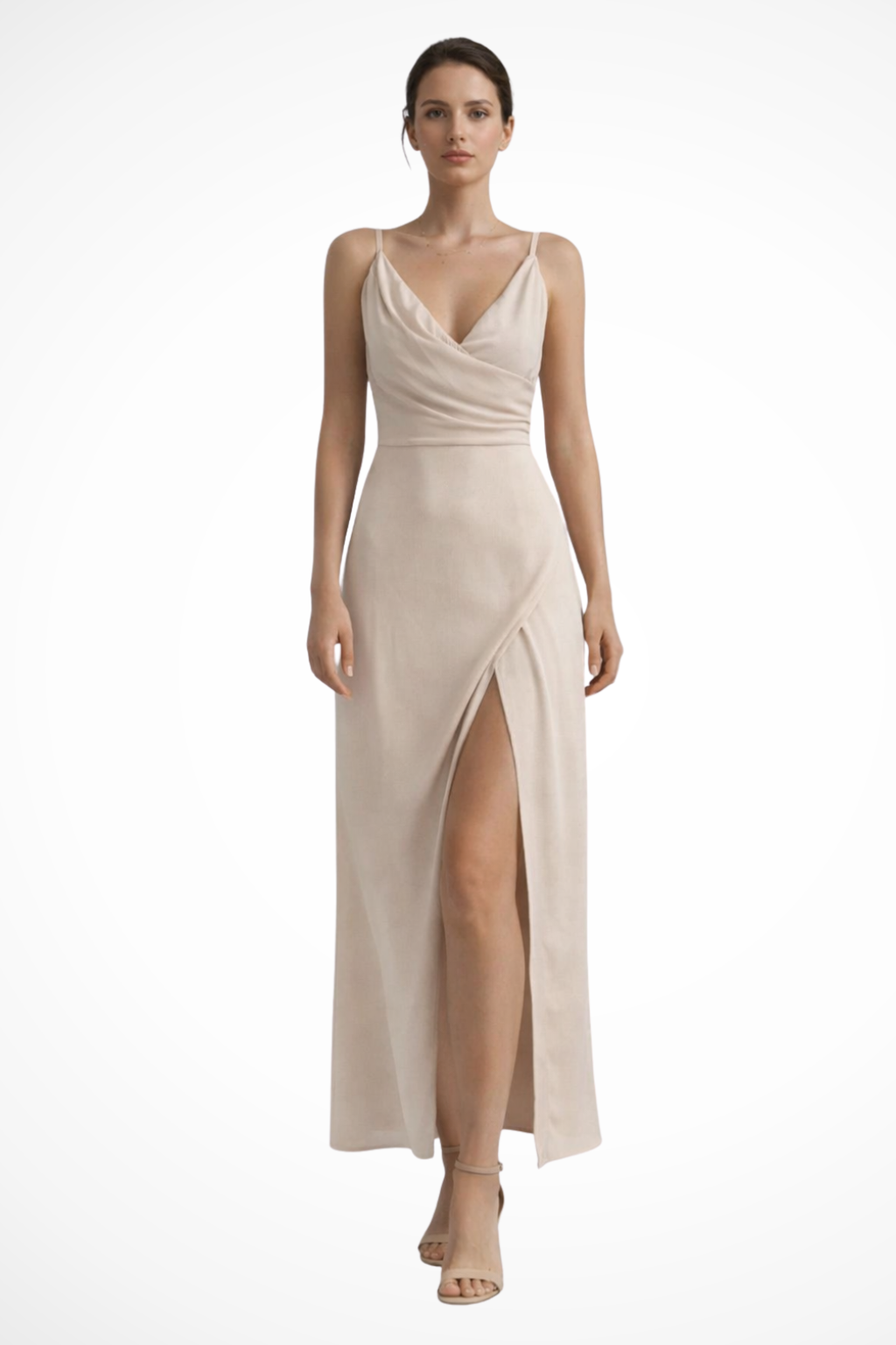 Women’s Sleeveless Maxi Dress with Draped Neckline and Side Slit