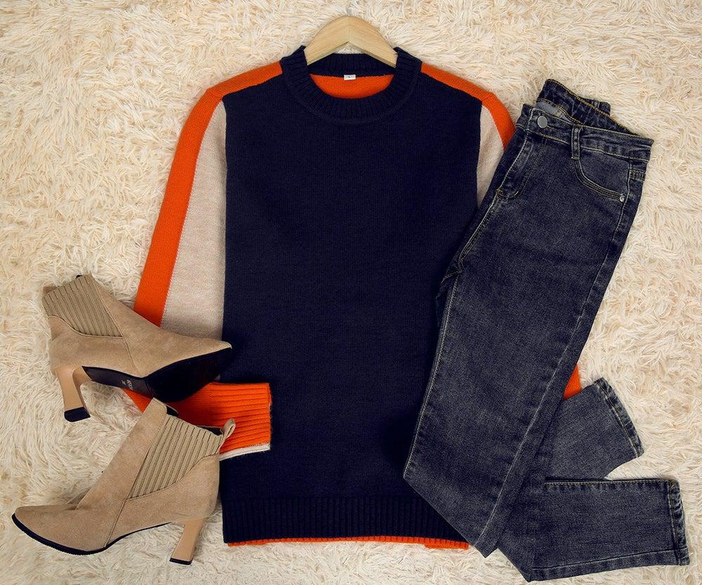 Women’s Color Block Crew Neck Knit Sweater