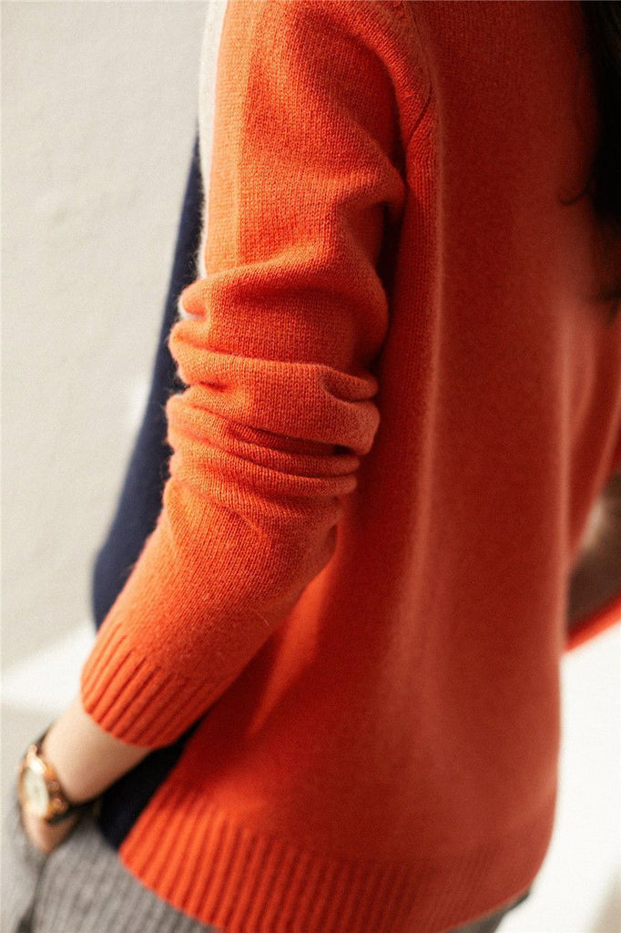 Women’s Color Block Crew Neck Knit Sweater