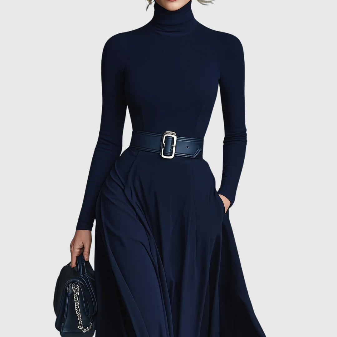 Women's High-Neck Maxi Dress with Belt