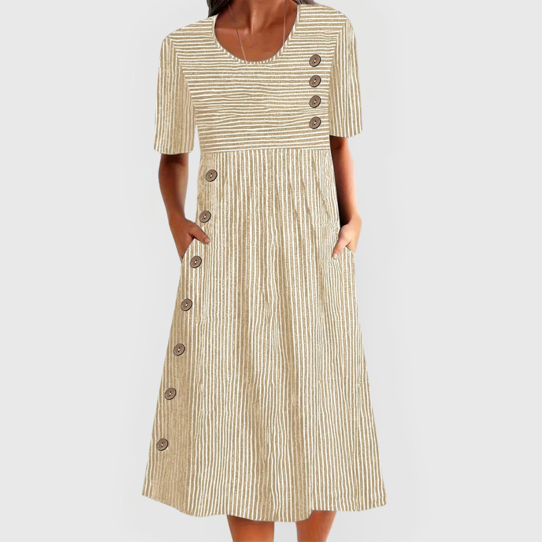 Women’s Striped Midi Dress with Button Detail