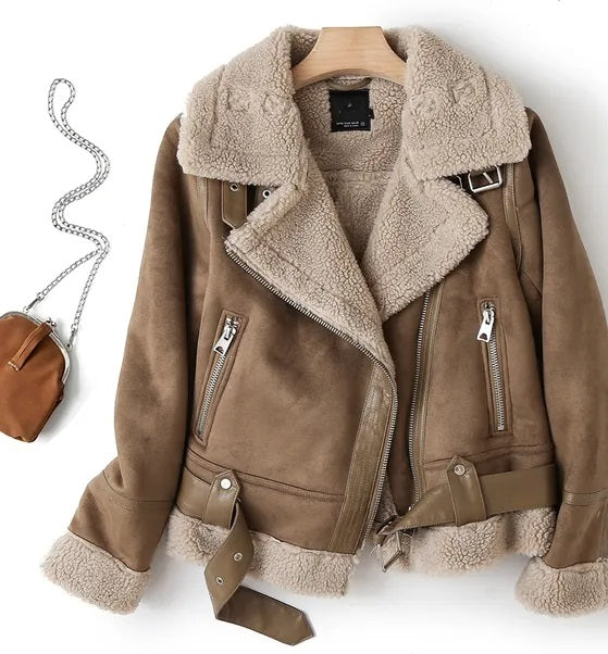 Women’s Faux Shearling Lined Biker Jacket