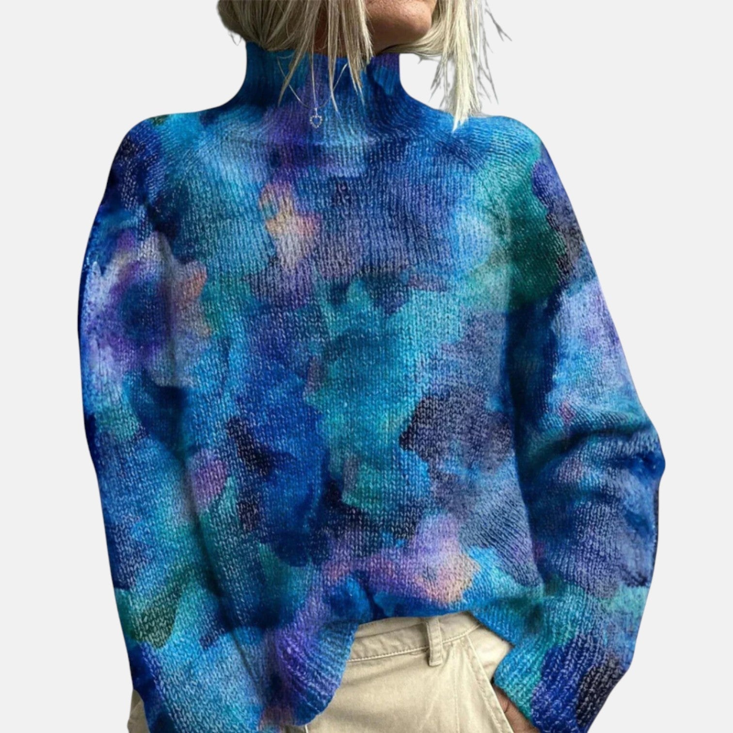 Pull en maille douce à col roulé imprimé pour femme