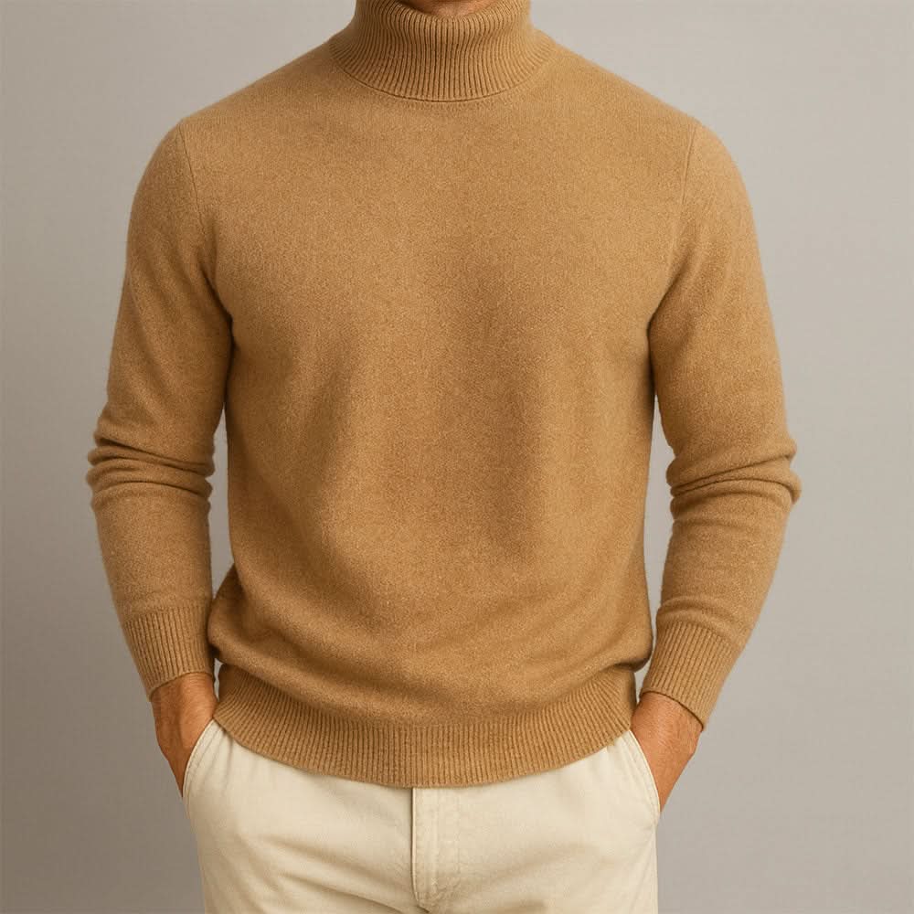 Pull à col roulé côtelé ajusté pour homme