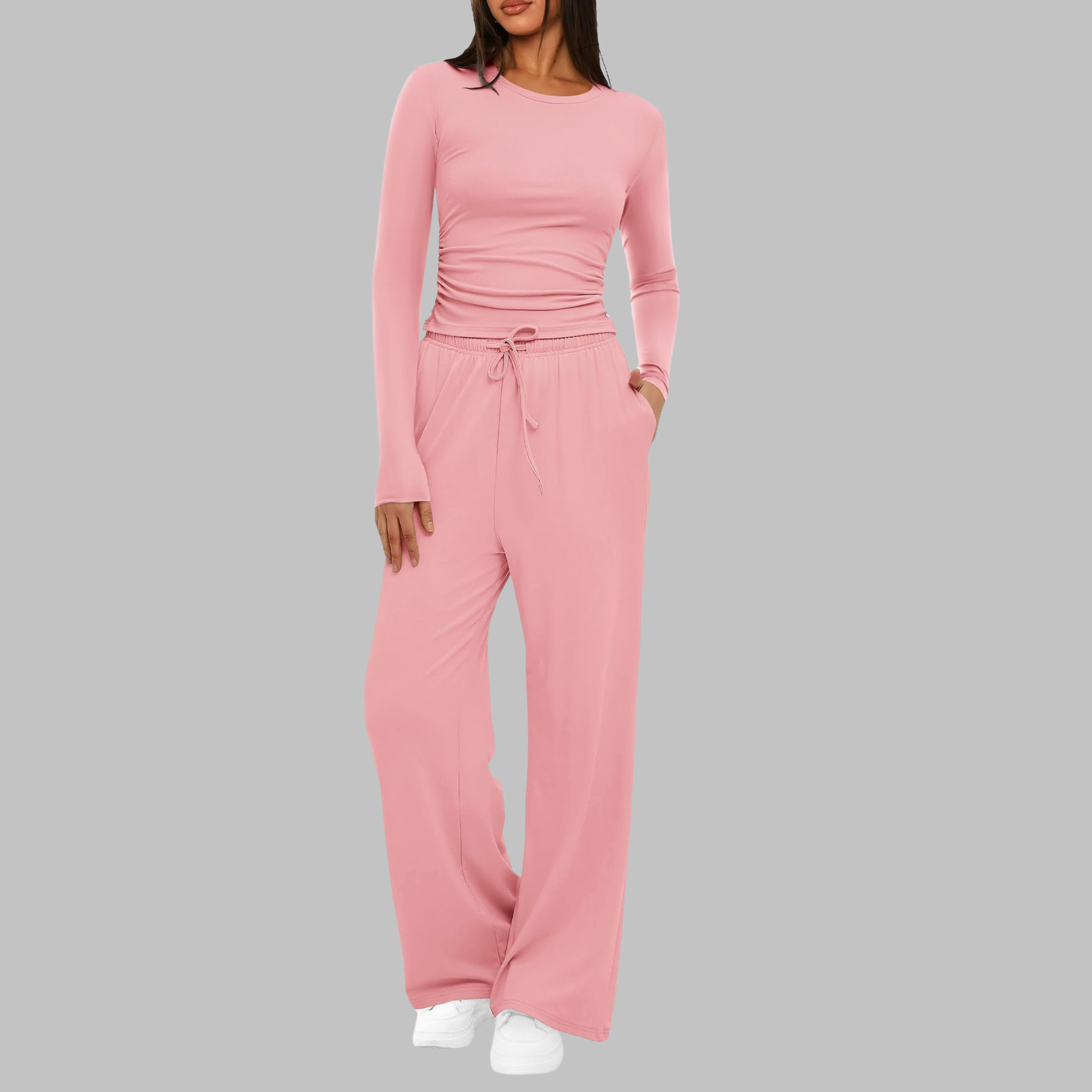 Conjunto de blusa de manga larga y pantalones de pierna ancha para mujer