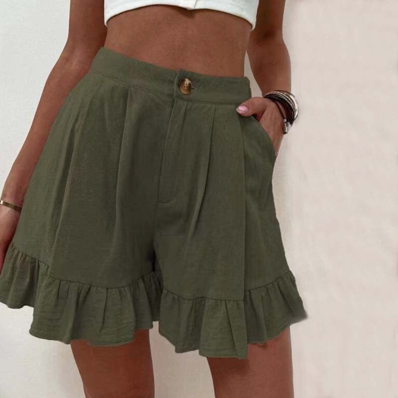 Women's High Waist Ruffle Hem Shorts